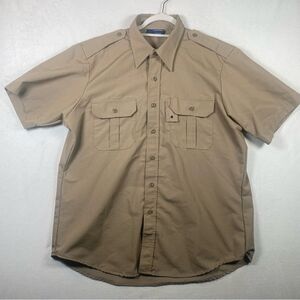 Propper Khaki Safari Style Short Sleeve Shirt Ripstop Fabric Size Large